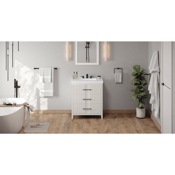 Jeffrey Alexander 30In. White Katara Vanity, Lavante Cultured Marble Vessel Vanity Top, Integrated Rectangle Bowl VKITKAT30WHLAR - main